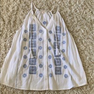 Super cute white with blue embroidered top